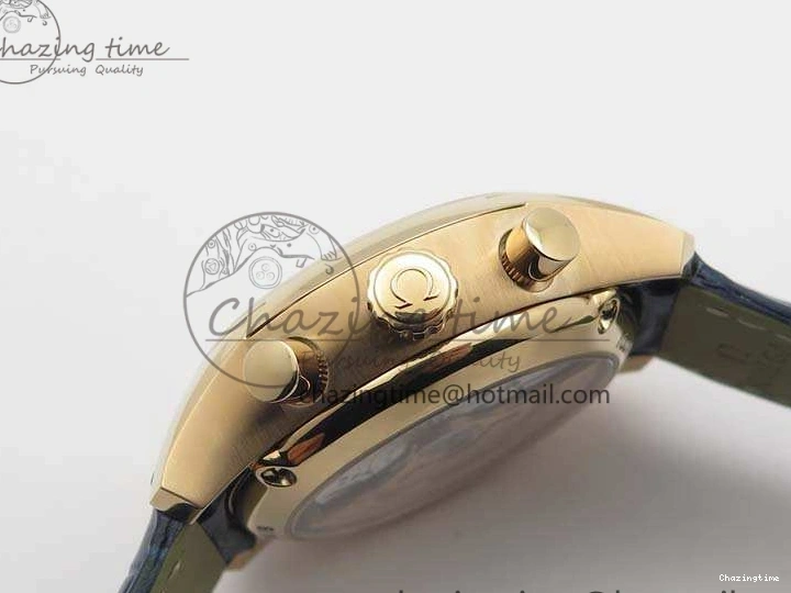 1230 QuickDry De Ville Chronograph RG OMF 1:1 Best Edition Blue Dial On Blue Leather Strap A 8107